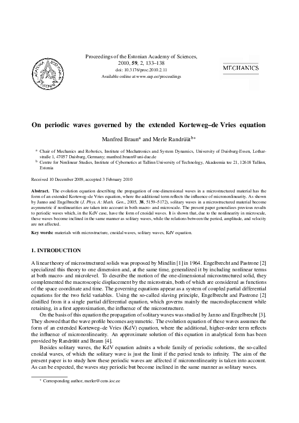 (PDF) On periodic waves governed by the extended Korteweg-de Vries equation