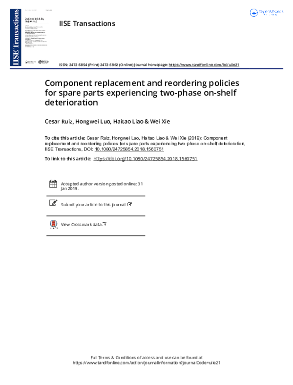 (PDF) Component replacement and reordering policies for spare parts