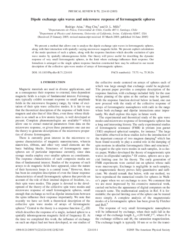(PDF) Dipole exchange spin waves and microwave response of ...