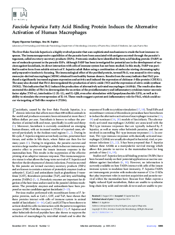 (PDF) Fasciola hepatica Fatty Acid Binding Protein Induces the ...