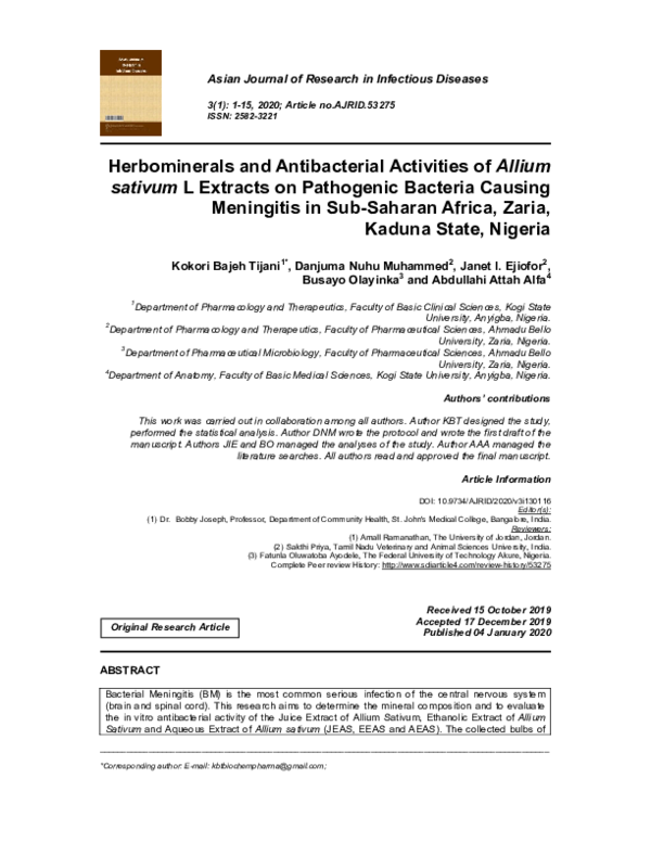 (PDF) Herbominerals and Antibacterial Activities of Allium sativum L ...