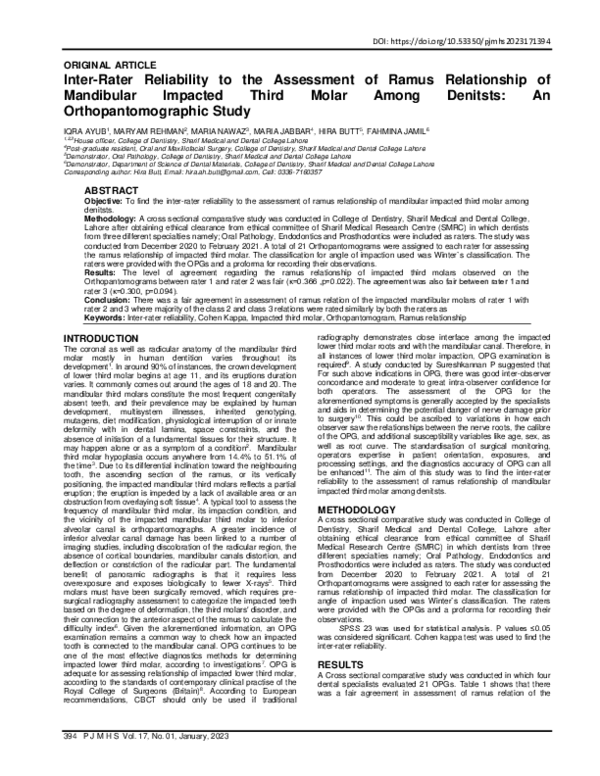 (PDF) Inter-Rater Reliability to the Assessment of Ramus Relationship ...