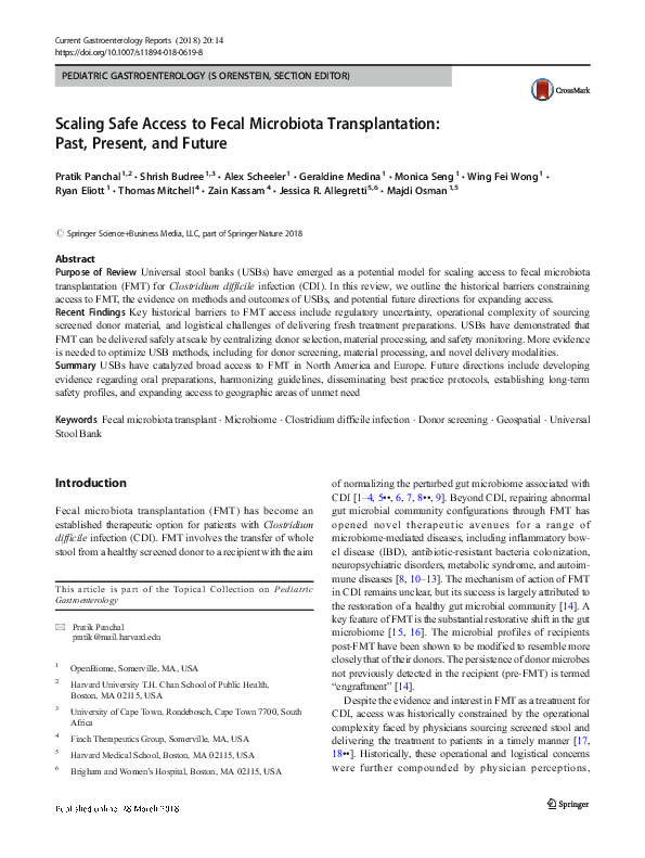 (PDF) Scaling Safe Access to Fecal Microbiota Transplantation: Past ...