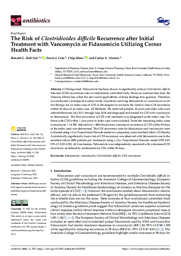 (PDF) The Risk of Clostridioides difficile Recurrence after Initial ...