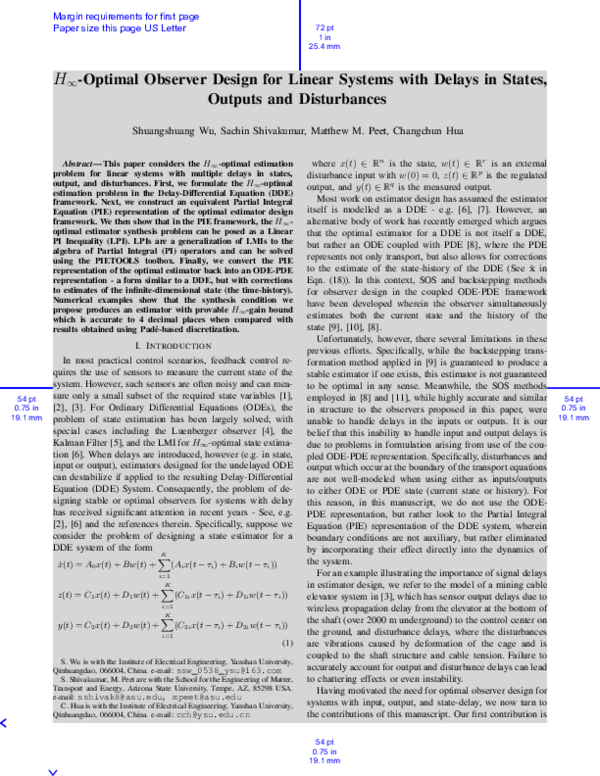 (PDF) H∞-Optimal Observer Design for Linear Systems with Delays in ...
