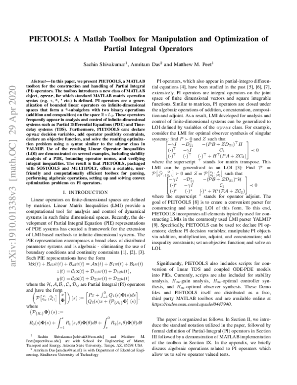 (PDF) PIETOOLS: A Matlab Toolbox for Manipulation and Optimization of ...
