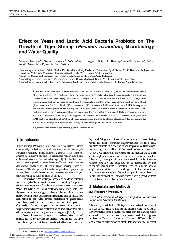 (PDF) Effect of Yeast and Lactic Acid Bacteria Probiotic on The Growth ...