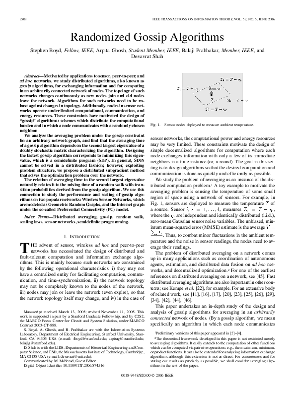 (PDF) Randomized gossip algorithms