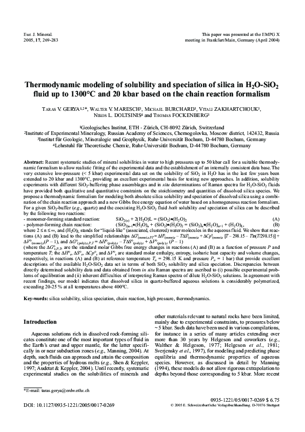 (PDF) Thermodynamic modeling of solubility and speciation of silica in ...