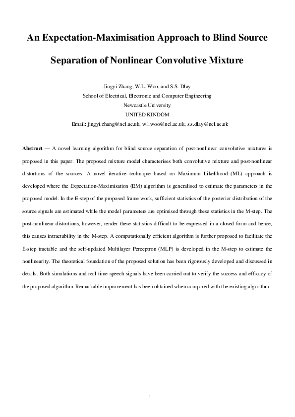 (PDF) Expectation–maximisation approach to blind source separation of ...