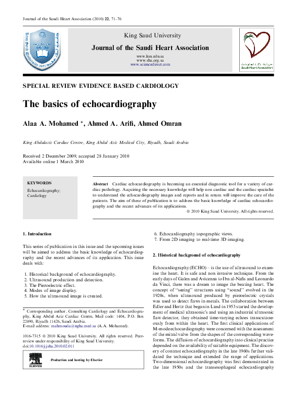 (PDF) The basics of echocardiography