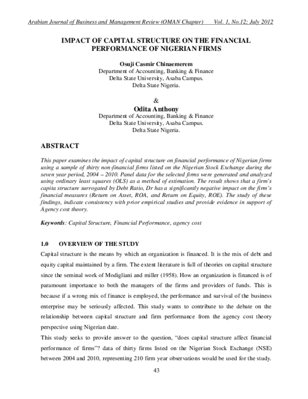 (PDF) Impact of Capital Structure on the Financial Performance of ...