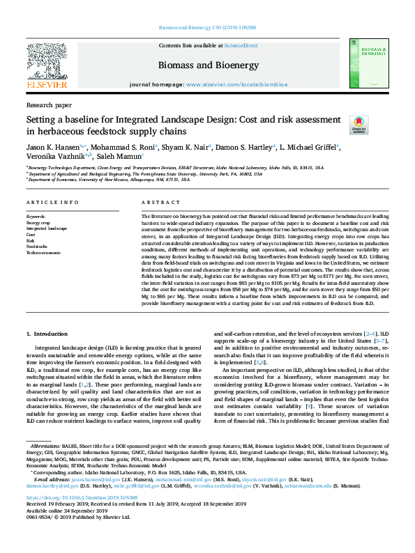 (PDF) Setting a baseline for Integrated Landscape Design: Cost and risk ...