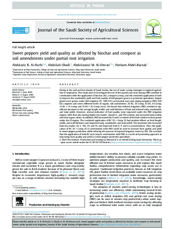 (PDF) Sweet peppers yield and quality as affected by biochar and ...