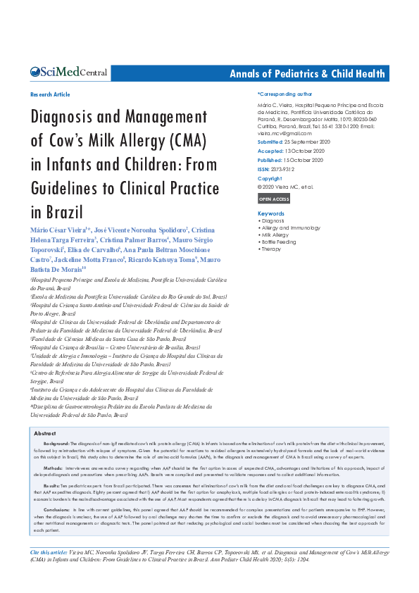 (PDF) Diagnosis and Management of Cow’s Milk Allergy (CMA) in Infants ...