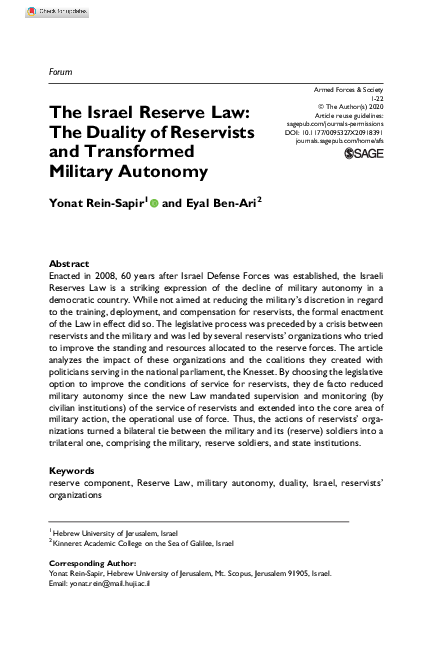 (PDF) The Israel Reserve Law: The Duality of Reservists and Transformed ...