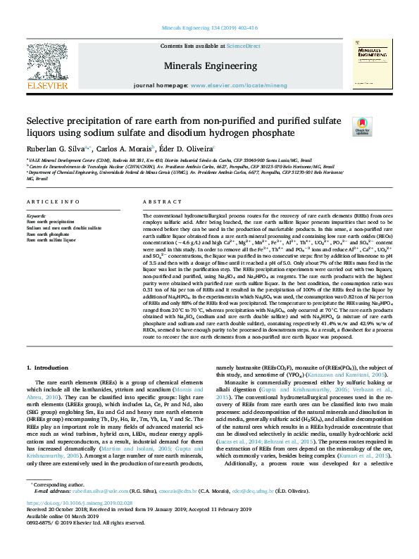 (PDF) Selective precipitation of rare earth from non-purified and ...