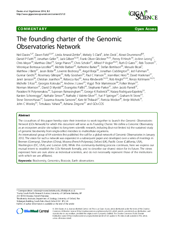 (PDF) The founding charter of the Genomic Observatories Network