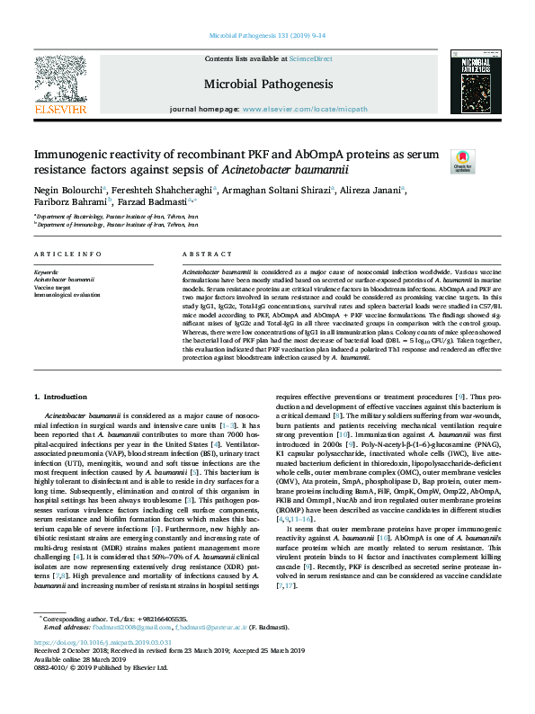 (PDF) Immunogenic reactivity of recombinant PKF and AbOmpA proteins as ...