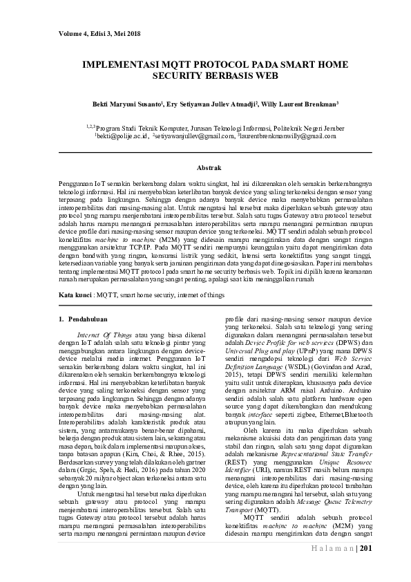 (PDF) Implementasi MQTT Protocol Pada Smart Home Security Berbasis Web