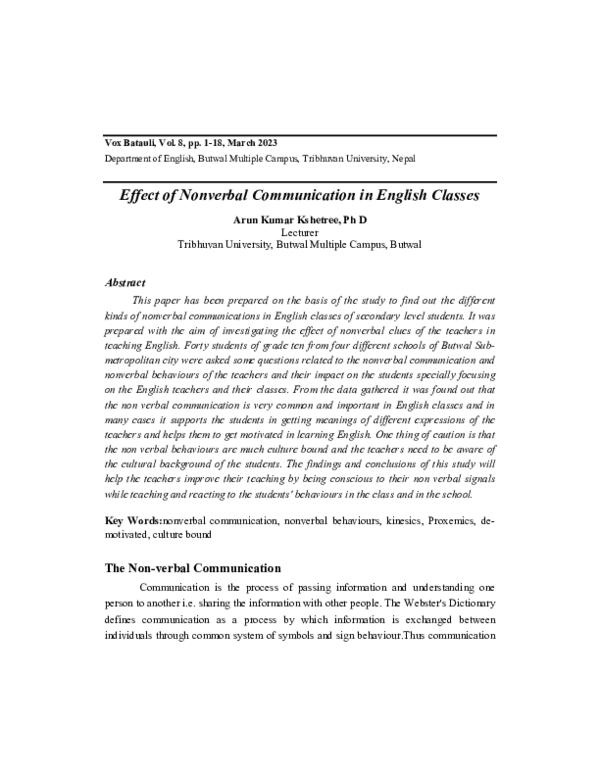 (PDF) Effect of Nonverbal Communication in English Classes