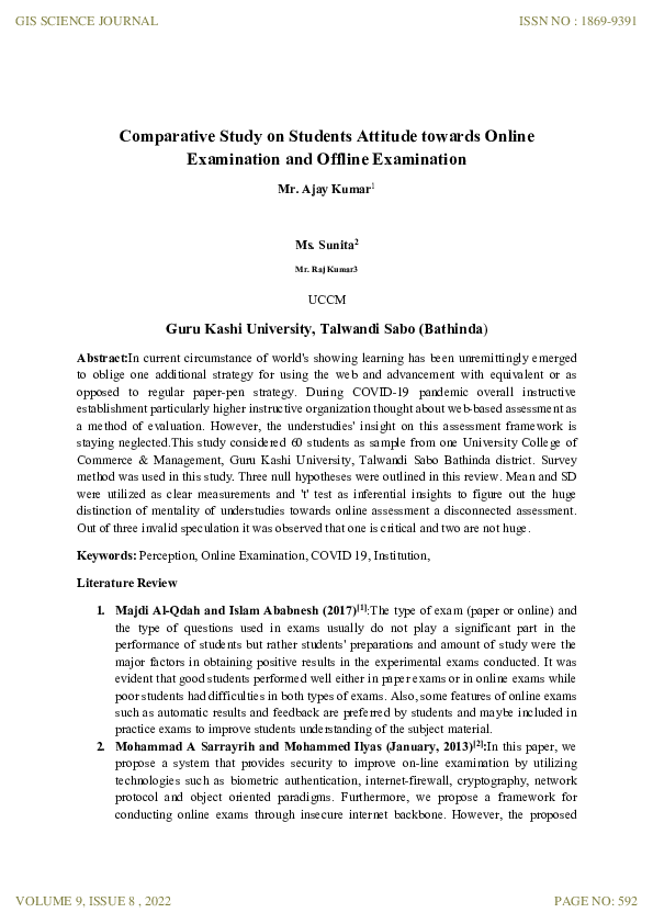 (PDF) Comparative Study on Students Attitude towards Online Examination ...