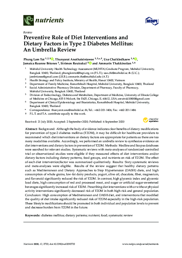 (PDF) Preventive Role of Diet Interventions and Dietary Factors in Type ...