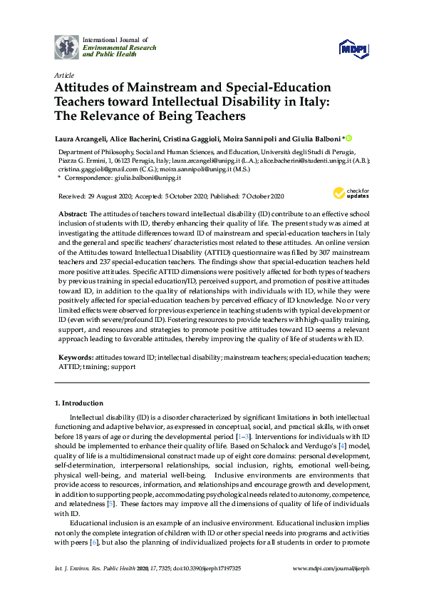 (PDF) Attitudes of Mainstream and Special-Education Teachers toward ...