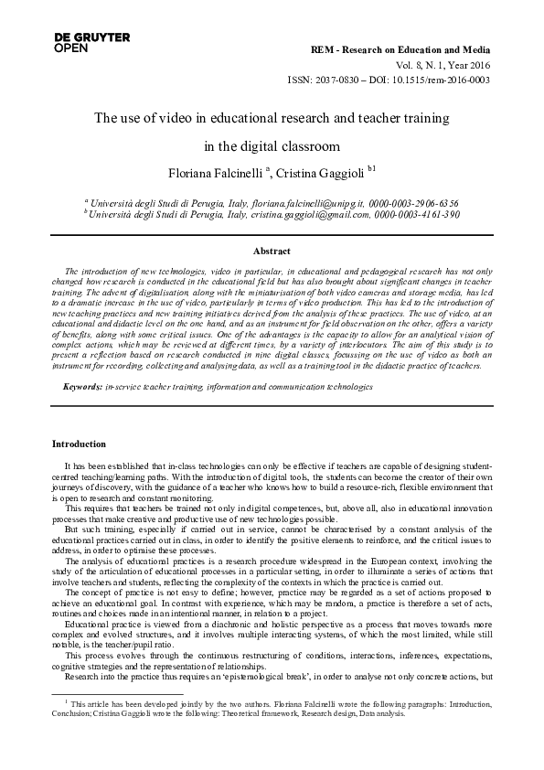 (PDF) The use of video in educational research and teacher training in ...