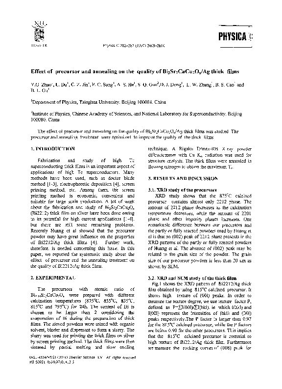 (PDF) Effect of precursor and annealing on the quality of Bi2Sr2CaCu2Ox ...