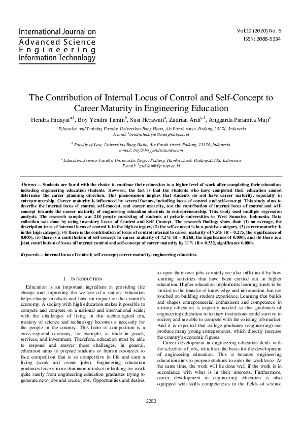 (PDF) The Contribution of Internal Locus of Control and Self-Concept to ...