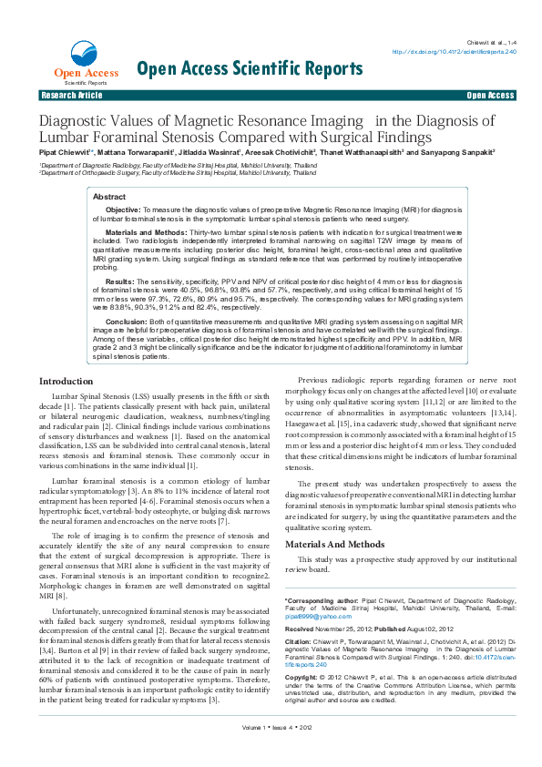 (PDF) Diagnostic Values of Magnetic Resonance Imaging in the Diagnosis ...