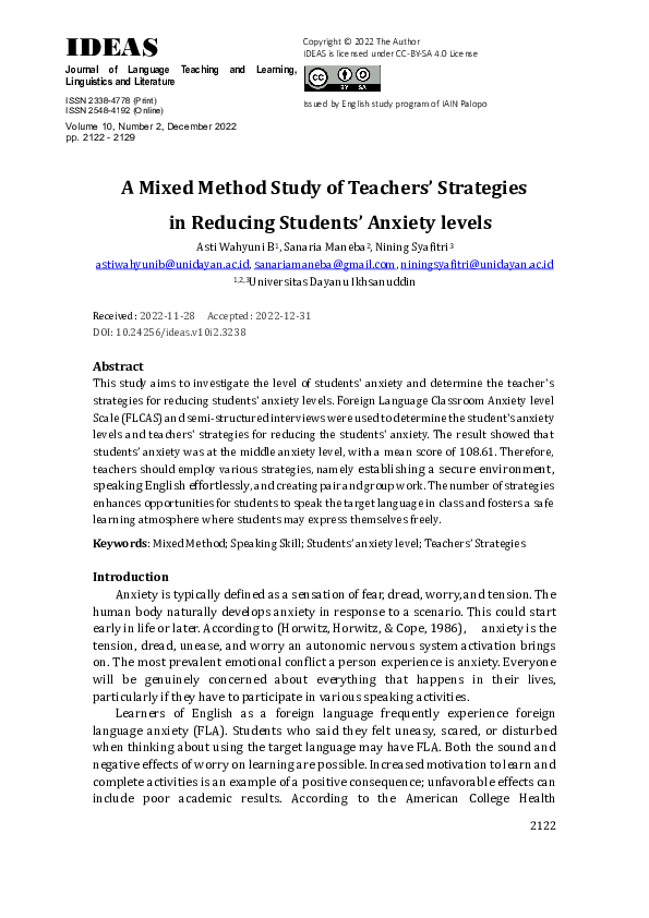 (PDF) A Mixed Method Study of Teachers’ Strategies in Reducing Students ...