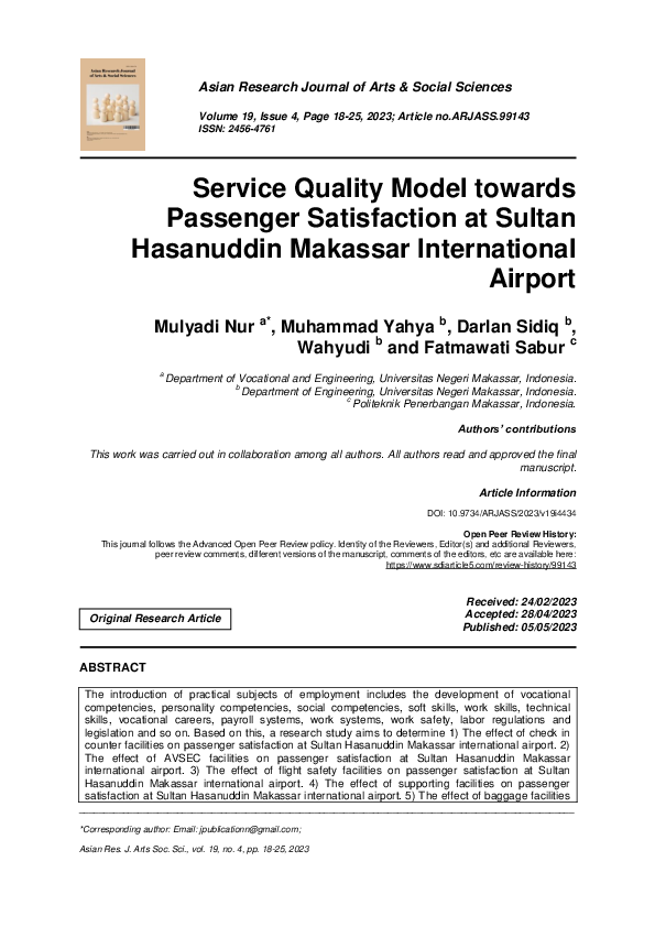 (PDF) Service Quality Model towards Passenger Satisfaction at Sultan ...