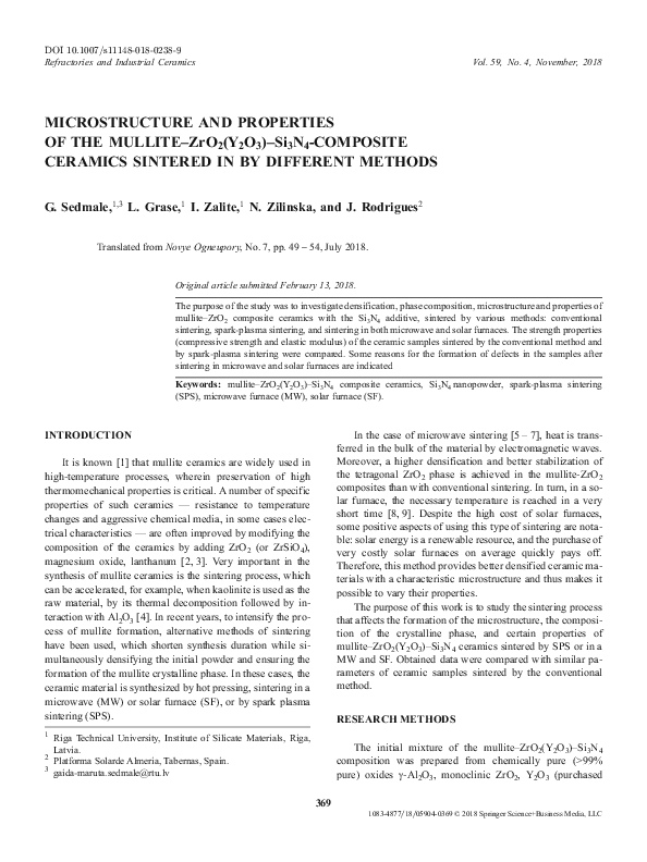 (PDF) Microstructure and properties of mullite–ZrO2 ceramics with ...