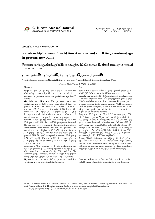 (PDF) Relationship between thyroid function tests and small for ...