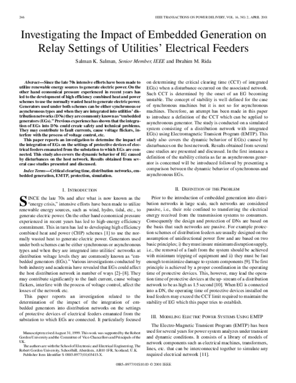 (PDF) Investigating the impact of embedded generation on relay settings