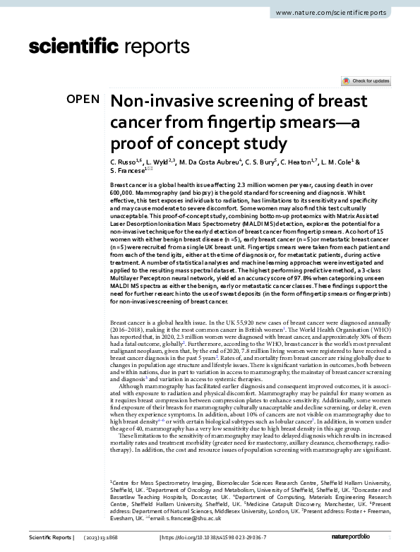 (PDF) Non-invasive screening of breast cancer from fingertip smears—a ...