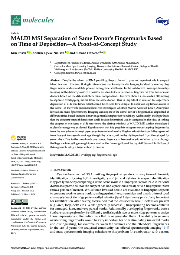 (PDF) MALDI MSI Separation of Same Donor’s Fingermarks Based on Time of ...
