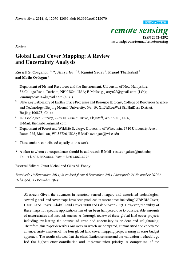 (PDF) Global Land Cover Mapping: A Review and Uncertainty Analysis