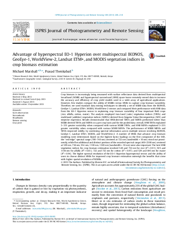 (PDF) Advantage of hyperspectral EO-1 Hyperion over multispectral ...