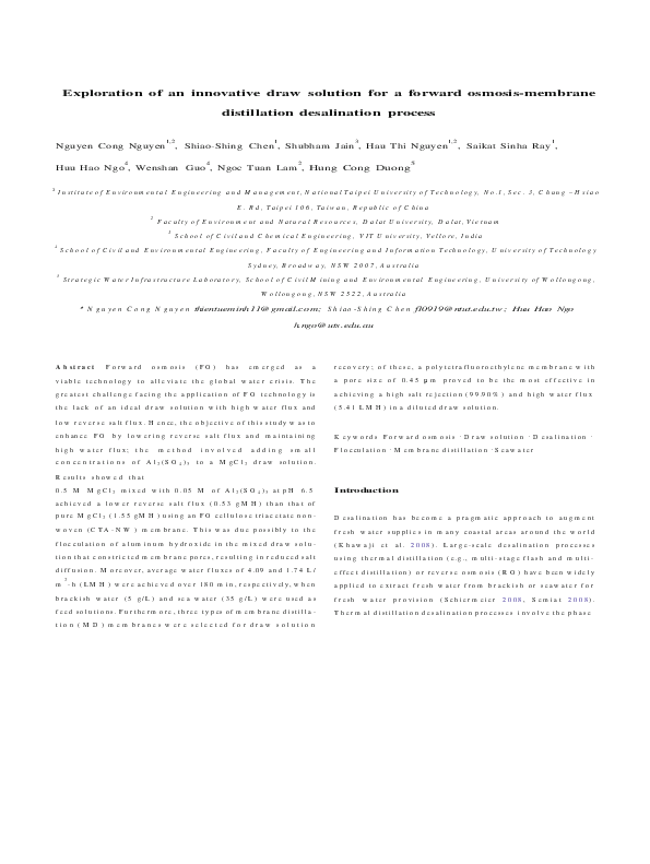 (PDF) Exploration of an innovative draw solution for a forward osmosis ...