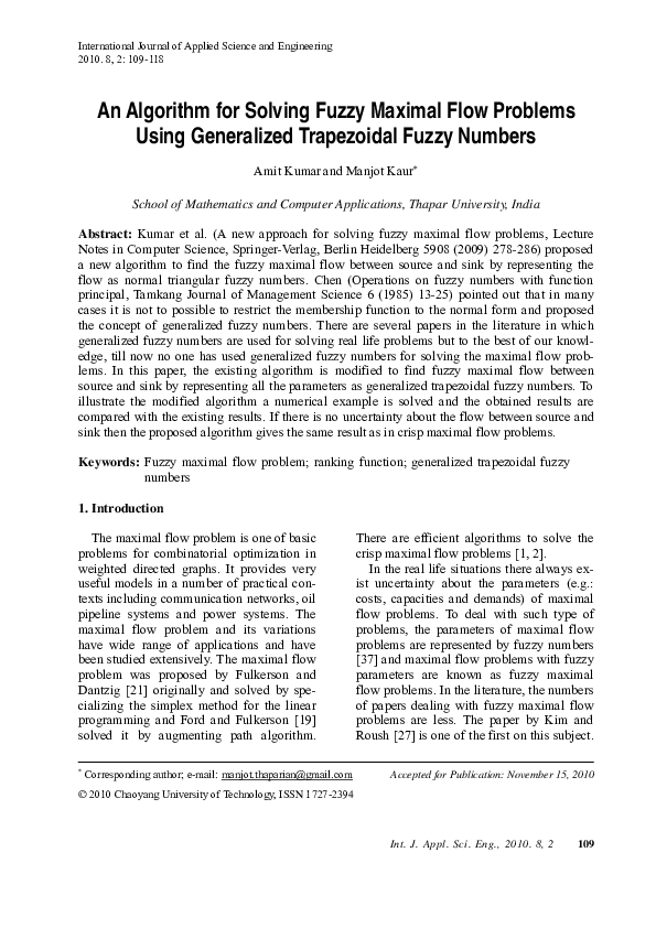(PDF) An algorithm for solving fuzzy maximal flow problems using ...