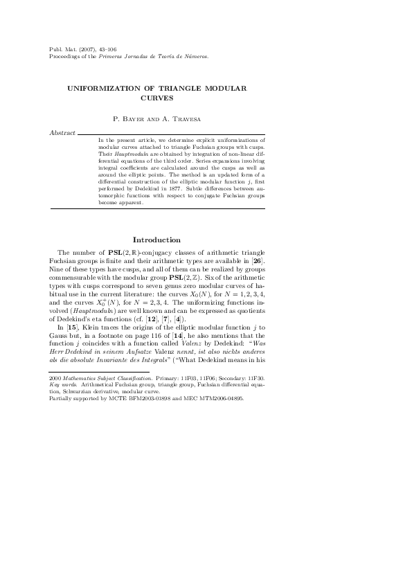 (PDF) Uniformization of triagle modular curves