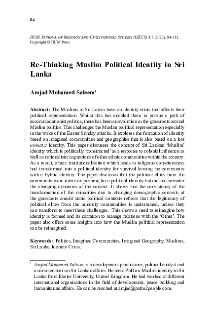 (PDF) Re-thinking Muslim Political identities in Sri Lanka