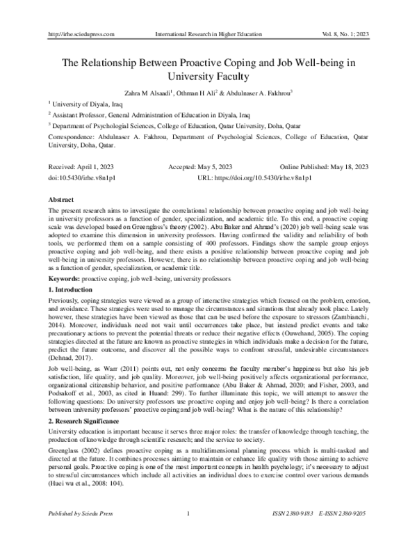 (PDF) The Relationship Between Proactive Coping and Job Well-being in ...