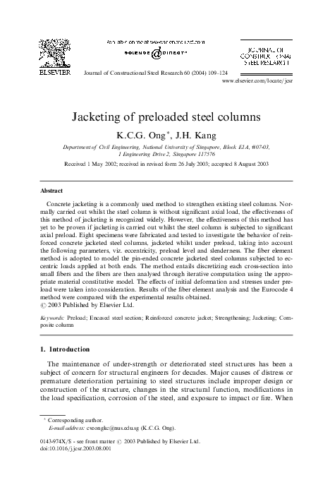 (PDF) Jacketing of preloaded steel columns