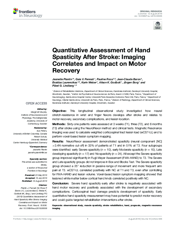 (PDF) Quantitative Assessment of Hand Spasticity After Stroke: Imaging ...