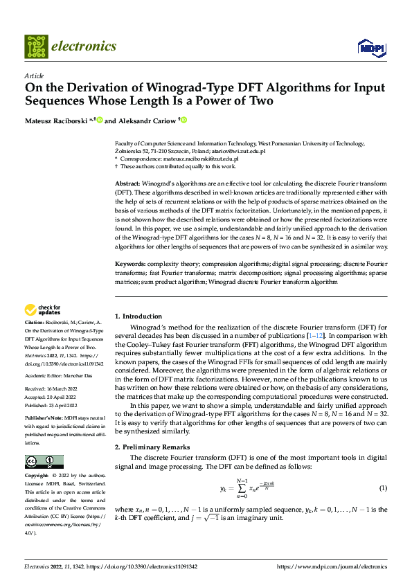 (PDF) On the Derivation of Winograd-Type DFT Algorithms for Input ...