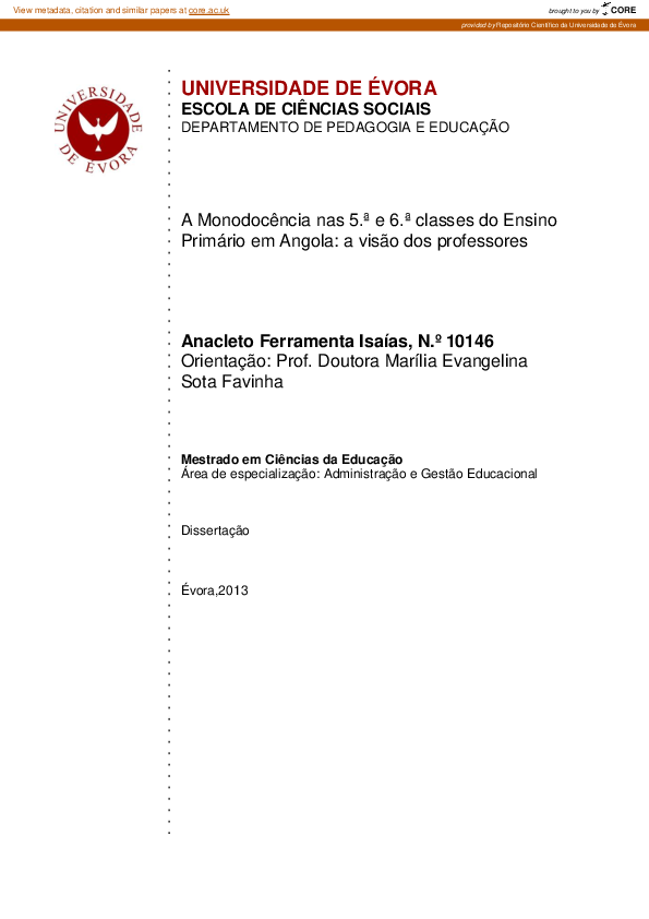 (PDF) A monodocência nas 5.ª e 6.ª classes do ensino primário em Angola ...